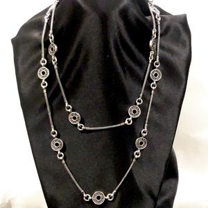 LOIS HILL Sterling Silver Granulated Station Byzantine Necklace Toggle Clasp